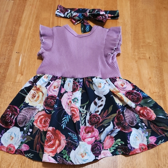 Baby Girl floral Dress with headband. Size 12-18M - Picture 9 of 13